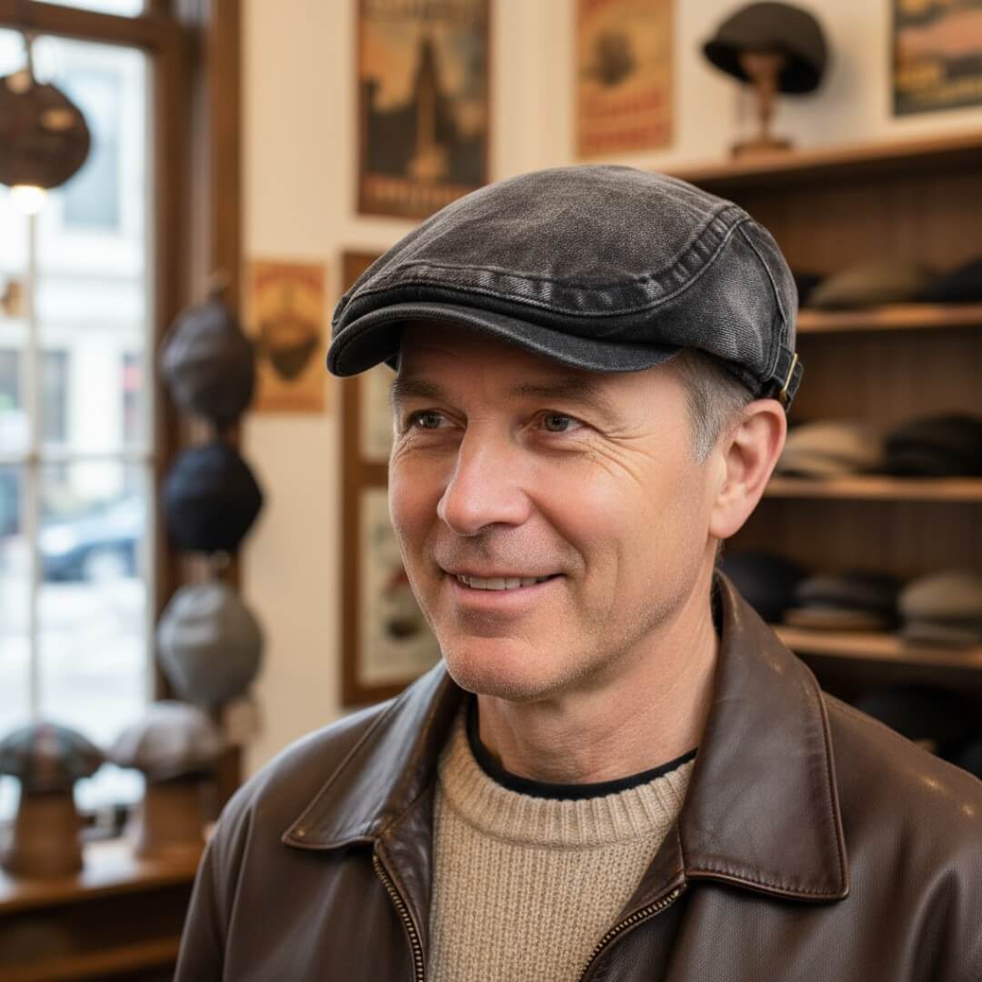 Washed Denim Flat Cap | LOGAN